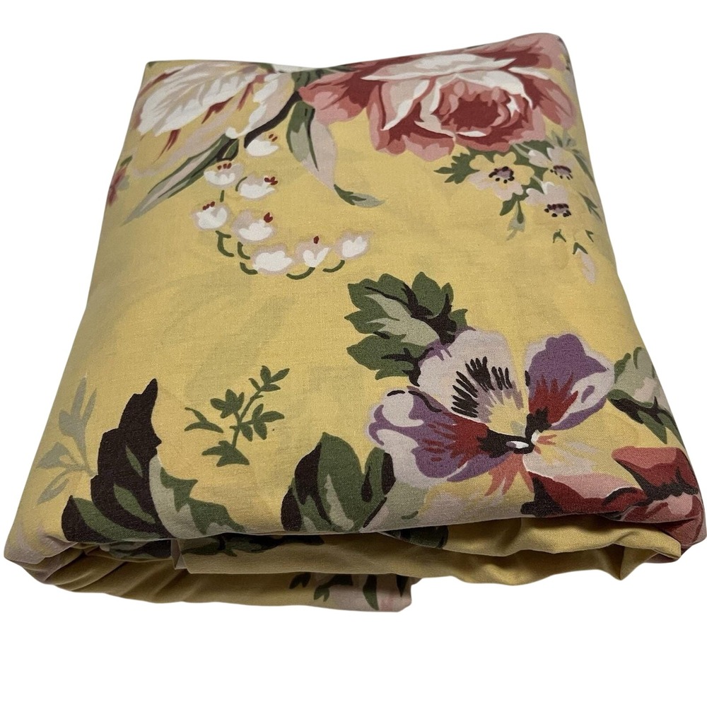 Vintage Ralph Lauren Sophie Brooke‎ Queen Flat Sheet Yellow Floral USA Cottage